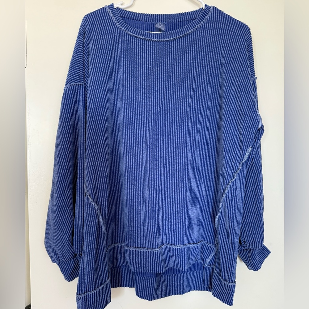 Altar'd State Blue Ribbed Knit Top